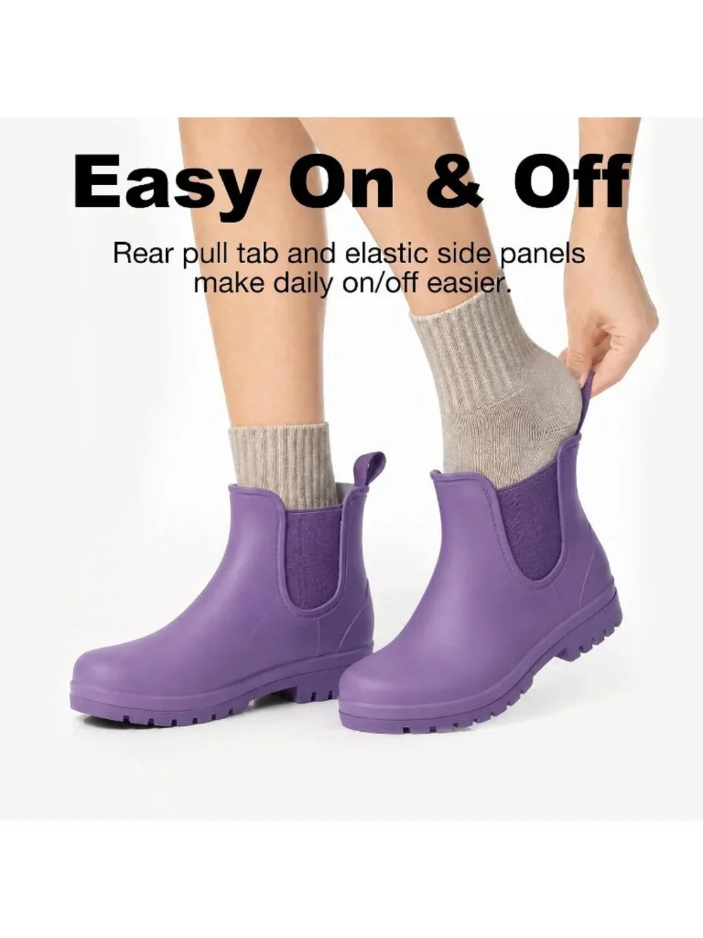 Women's Elegant Violet Waterproof Chelsea Rain Boots Non Slip Garden Ankle Boots